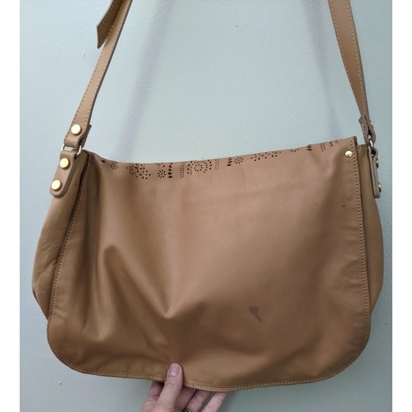 Nardelli Italian Leather Tan Perforated Satchel - Picture 4 of 15